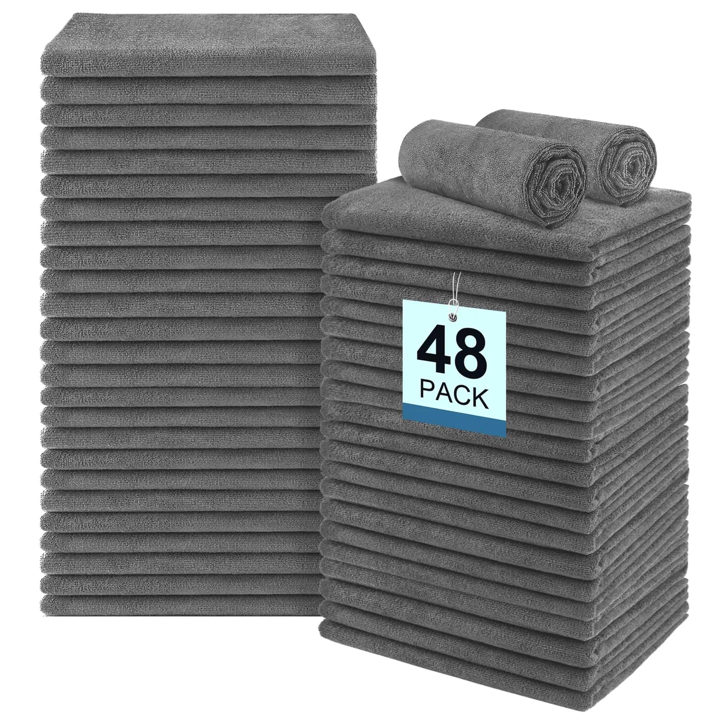 UNIMADE 48 Pack Gym Towels Bulk - Highly Absorbent and Quick Drying Microfiber Salon Towels Premium Hand Towels for Bathroom Salon Gym Shower Hotel and Spa - 16x27 inch (Grey)