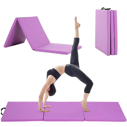 BLKMTY Gymnastics Mats 2" Thick Folding Exercise Mat Gym Mat Yoga Mat Aerobics Fitness Mat Folding Kids Gymnastics Tumbling Mat with Carrying Handles for Home Gym Exercise & Play Purple